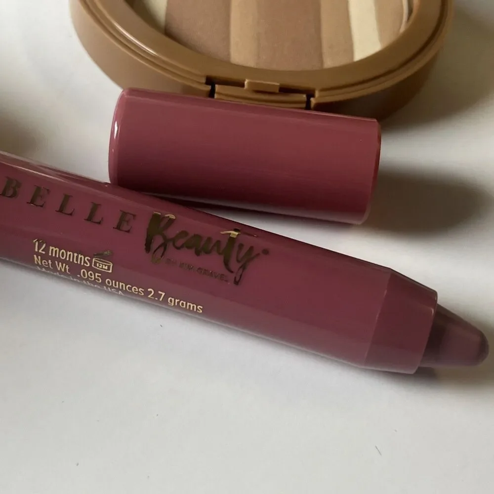 Belle Beauty Get That Glow Bronzabell Bronzer Tuscan Sun Kabuki Brush Lippie